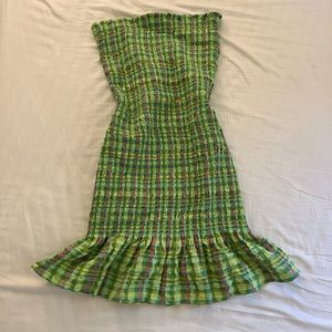 Ruched strapless bodycon dress